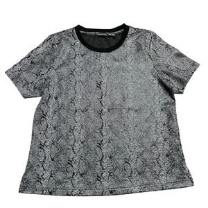 Chicos Black Snake Print Short Sleeve Shirt Top Faux Leather Shiny Size 2/Large